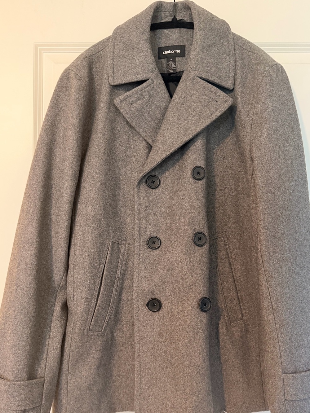 Claiborne Men's Gray Double-Breasted Peacoat